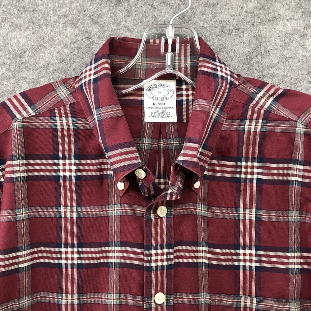 Brooks‎ Brother Regent The Original Polo Shirt Mens M Supima Cotton Red Plaid - Picture 3 of 8